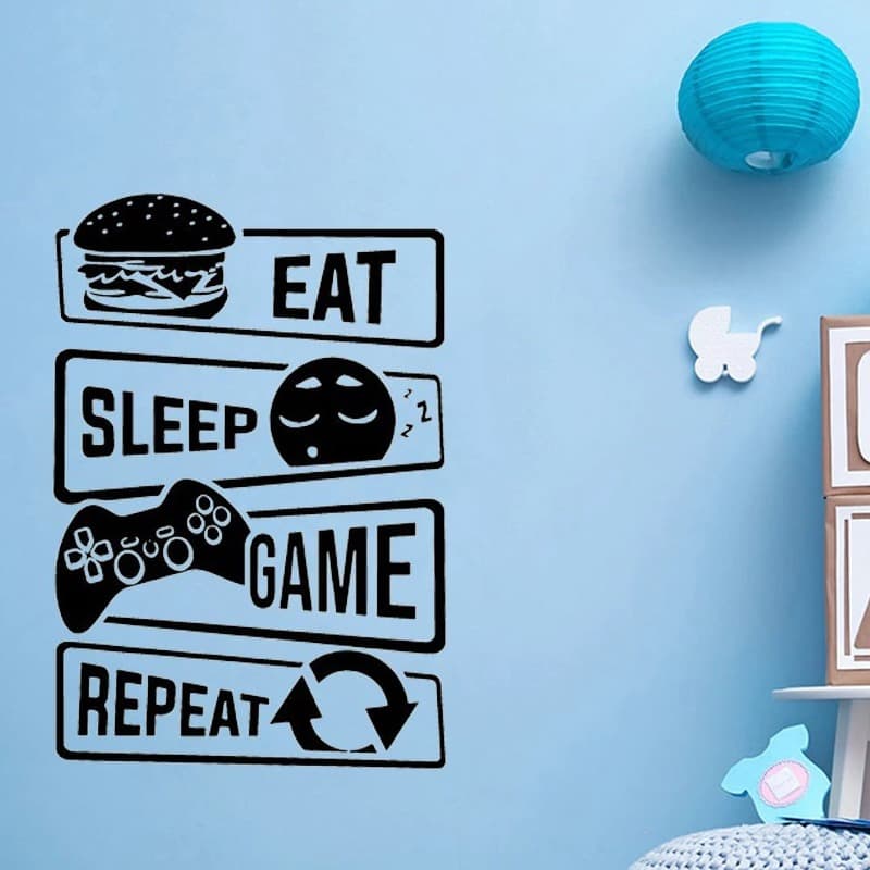 Eat Sleep Game Repeat Gaming Zone Wall Sticker Vinyl Art Home Decor Kids Ro