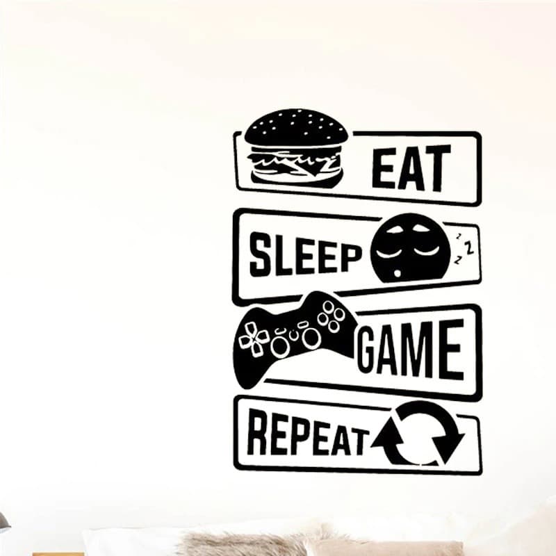Eat Sleep Game Repeat Gaming Zone Wall Sticker Vinyl Art Home Decor Kids Ro