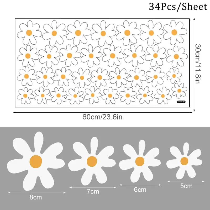 White Daisy Flower Wall Stickers Kids Room Living Room DIY Art Decas Baby Nursery Home Decoration PVC Window Sticker